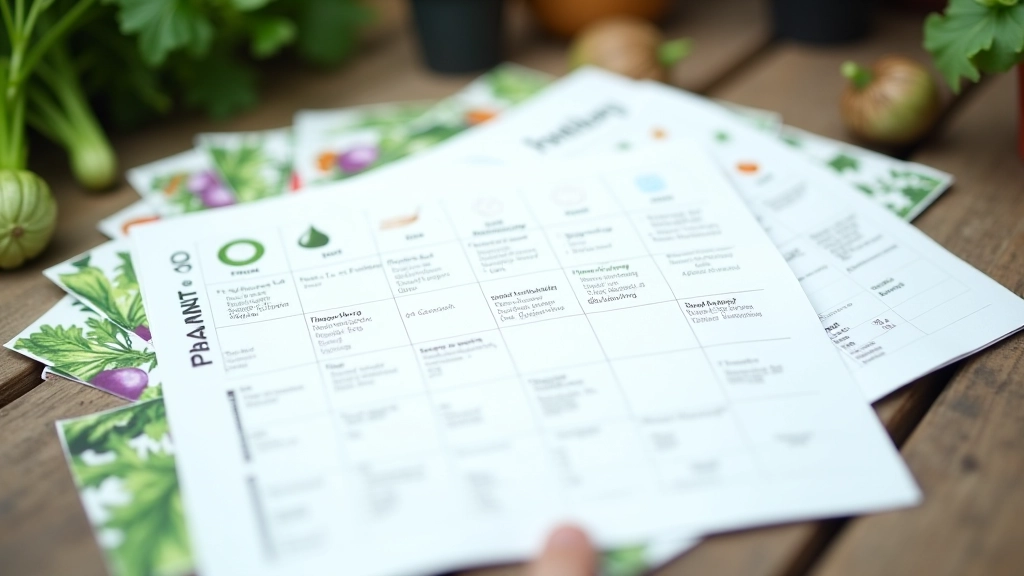 Printed seasonal planting calendar showing months with crop illustrations for UK regions