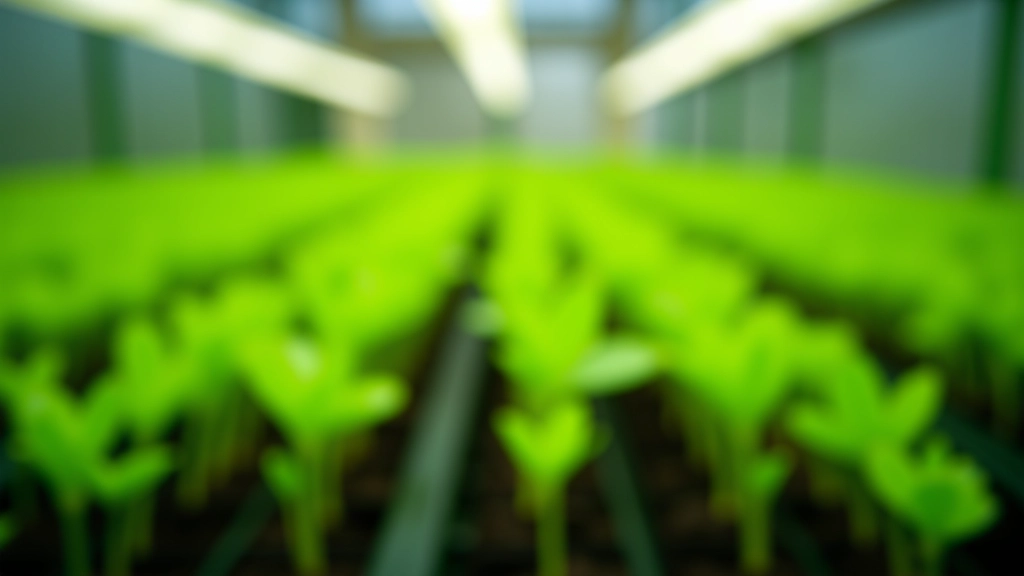 Vegetable seedlings growing in greenhouse trays, green shoots under grow lights